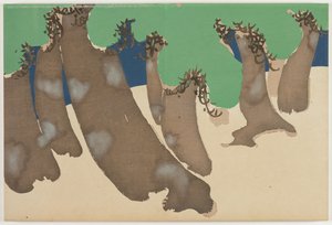 Flowers of a Hundred Worlds (Momoyogusa): Windswept Pines (Sonarematsu) af Kamisaka Sekka