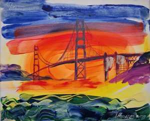 Dramatisk solnedgang ved Golden Gate