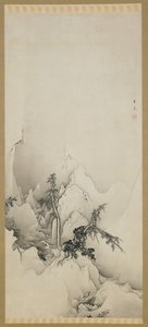 Vinterlandskab: en kløft, Edo-periode, 1883 (blæk på papir) af Kano Hogai