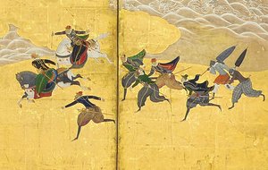 Detalje af Southern Barbarians Come to Trade, et par skærme med seks paneler, tidligt i det 17. århundrede