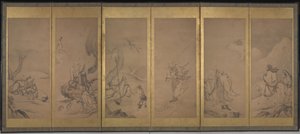 Buddhistiske, daoistiske og konfucianske patriarker (blæk og bladguld på papir)
