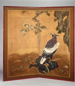 Hawk-Eagle And Oak (blæk og farve på papir)