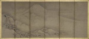 Mount Fuji og Matsubara Point, skærme af Kano Tanyu