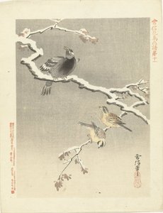 Tre fugle på snedækket gren Blomster- og fugleskitser af Kano Tsunenobu (serietitel) Kano Tsunenobu kacho gafu (serietitel på objekt)
