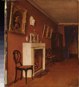 Interiør med pejs - Maleri af Kapiton Alexeyevich Zelentsov (1790-1845), olie på lærred af Kapiton Alekseevich Zelentsov