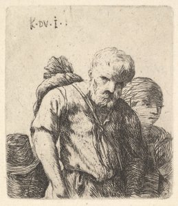 Skægget mand vist i halv længde med bundt slynget over højre skulderblad, flanke..., ca. 1641-78. af Karel Du Jardin