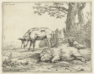Tre orner ved en hæk af Karel Du Jardin