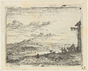 Italiensk landskab med bil på kro Små landskaber (serietitel) af Karel Du Jardin
