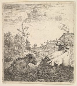 Koen og kalven, 1600-tallet. af Karel Du Jardin