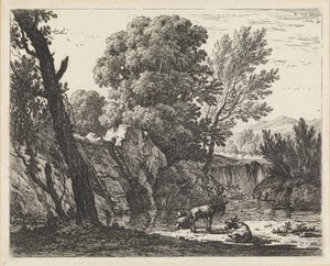 Landskab med en mand og to æsler af Karel Dujardin