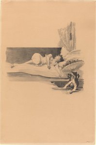 Illustration til "Jestrab Kontra Hrdlicka, XXII" (Pige sover på en seng)