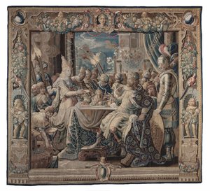 Cleopatra Entertains Antony; billedtæppe, ca. 1640 (vævet i uld og silke med uldkæde) af Karel van II Mander