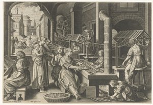 Oprulning af silken Introduktion af silkeorm og silkeproduktion i Europa (serietitel) Vermis Sericus (serietitel på objekt)