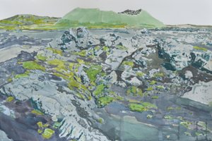 Et mosbevokset vulkansk landskab