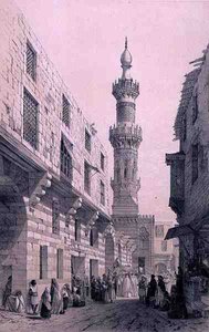 Gadescene med en procession i gang, Cairo (litho)