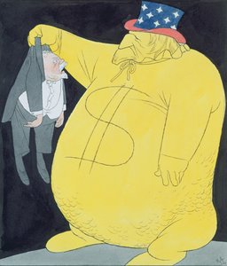 Uncle Sam as a Sack of Dollars with Poincare (akvarel, pen og tusch på papir)