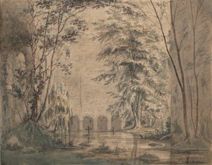 Oversvømmede ruiner af et kloster, ca. 1824. af Carl Blechen