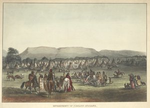 Lejr af Piekann-indianere, pub. 1842 af Karl Bodmer
