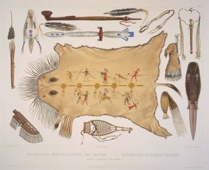 Indiske redskaber og våben, graveret af A. Zschokke und J. Hurliman, udgivet i 1840 (akvatint) af Karl Bodmer