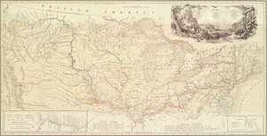 Kort til at illustrere ruten for prins Maximilian af Wied i det indre af Nordamerika fra Boston til Upper Missouri af Karl Bodmer