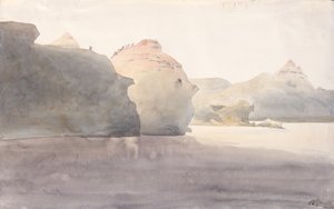 Klippeformationer på Upper Missouri af Karl Bodmer