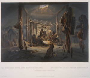 Det indre af en Mandan-høvdings hytte af Karl Bodmer