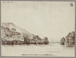 Udsigt over en landsby nær Graz fra en bro over Mur af Karl Friedrich Schinkel