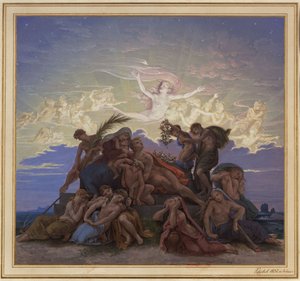 Berlin. Altes Museum ved Lustgarten. Udkast til vægmaleriet »Sorg ved gravhøjen« af Karl Friedrich Schinkel
