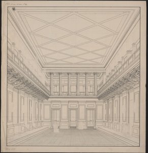 Berlin. Schauspielhaus på Gendarmenmarkt, koncertsal. Udsigt af Karl Friedrich Schinkel