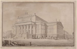 Berlin. Schauspielhaus på Gendarmenmarkt. Perspektivisk udsigt af Karl Friedrich Schinkel
