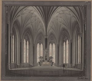Berlin, Spittelmarkt. Udkast til Sankt Gertruds Kirke. Indvendigt blik mod koret af Karl Friedrich Schinkel