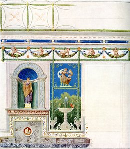 Berlin, Wilhelmplatz. Prins Karls af Preussens palæ, spisesal. Udkast til væg og loft af Karl Friedrich Schinkel