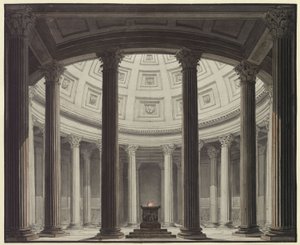 Vestalen. Opera af Gaspare Spontini. Udkast til 2. dekoration. Indblik i Vestas tempel af Karl Friedrich Schinkel