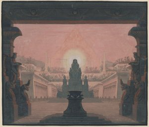 Tryllefløjten. Opera af Wolfgang Amadeus Mozart. Udkast til den 12. dekoration. Sarastros soltempel af Karl Friedrich Schinkel
