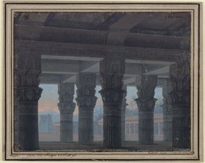 Tryllefløjten. Opera af Wolfgang Amadeus Mozart. Udkast til den 8. dekoration. Labyrintens forhal af Karl Friedrich Schinkel
