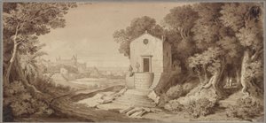 Et lille kapel bygget af lava nær Giarre på Etna af Karl Friedrich Schinkel