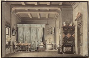 Faust. Drama af Johann Wolfgang von Goethe. Udkast til en dekoration. Gretchens værelse af Karl Friedrich Schinkel