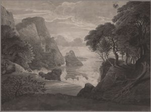 Klippekystlandskab med et slot af Karl Friedrich Schinkel