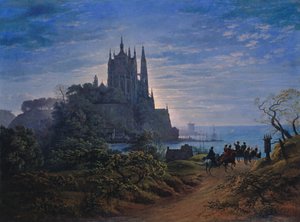 Gotisk kirke på en klippe ved havet af Karl Friedrich Schinkel