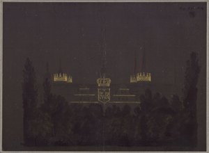 Merseburg. Slot. Udkast til illumination af slottet i anledning af hyldestfestlighederne for Frederik Vilhelm III af Preussen af Karl Friedrich Schinkel