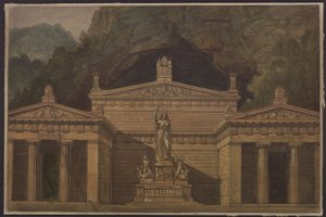 Olimpia. Opera af Gaspare Spontini. Udkast til 4. dekoration. Dianas tempel af Karl Friedrich Schinkel
