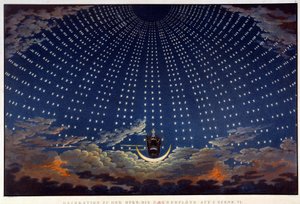 Scenografi til "" Den fortryllede fløjte", opera af Wolfgang Amadeus Mozart, realiseret Karl Schinkel (1781-1841)