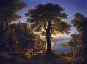 Slot ved floden. 1820 af Karl Friedrich Schinkel