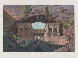 Scenedesign til operaen Tryllefløjten af ​​Wolfgang Amadeus Mozart, 1847-1849. af Karl Friedrich Schinkel