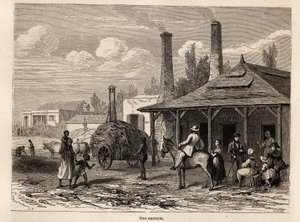 En sukkerfabrik fra Riviere du Rempart på Mauritius, tegning af Karl Girardet (1813-1871), til illustration af Alfred Verneys ophold på Mauritius i 1861. Indgravering i "" Le tour du monde"", redigeret af Edouard Charton