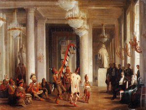 Dans af Iowa-indianere i Salon de la Paix på Tuilerierne, præsenteret af maleren George Catl af Karl Girardet