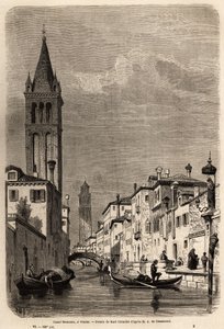 Rezonico-kanalen, tegning af Karl Girardet (1813-1871), for at illustrere Adalbert de Beaumonts rejse til Venedig, ca. 1850. Indgravering i "" Le tour du monde"", redigeret af Edouard Charton af Karl Girardet