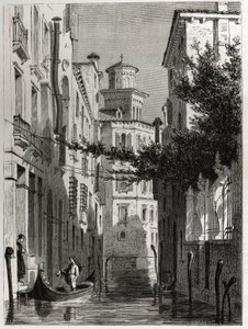 Bianca Cappellos palads i Venezia, Venedig. tegning af Karl Girardet (1813-1871), for at illustrere Adalbert de Beaumonts rejse til Venedig, omkring 1850. Indgravering i “” Le tour du monde””, redigeret af Edouard Charton af Karl Girardet