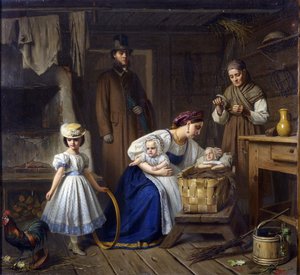 Vådsygeplejerske besøgte sit syge barn par Wenig, Karl Bogdanovich (1830-1908) af Karl Gottlieb Wenig