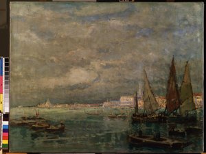 ""Udsigt over sejlbåde i lagunen i Venedig"" (Blick auf Venedig mit Segelbooten). Maleri af Karl (Carl) Hagemeister (1848-1933) 1926 Mål 51x71 cm Mikalojus Konstantinas Ciurlionis Fine Arts Museum, Kaunas, Litauen af Karl Hagemeister